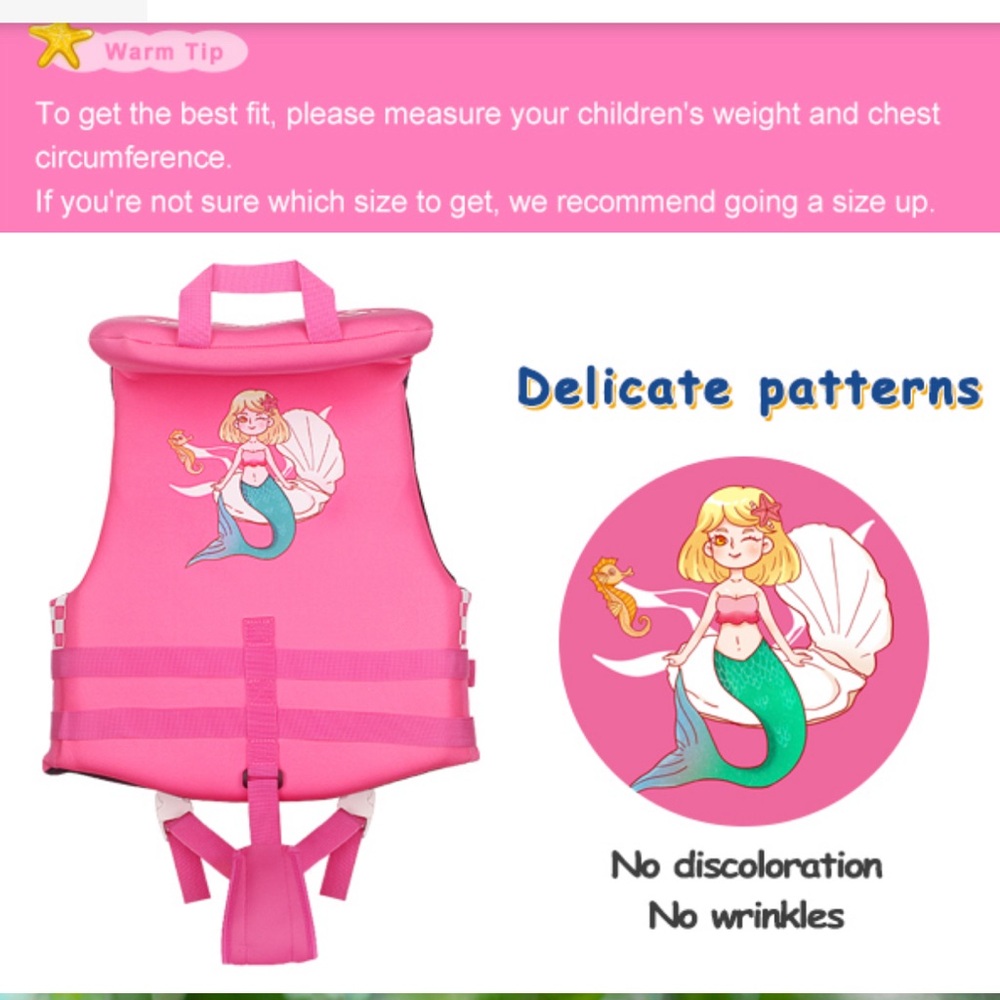 NWT Toddler white and pink Swim Vest Life jacket Adjustable Size guide in photos - Picture 6 of 13